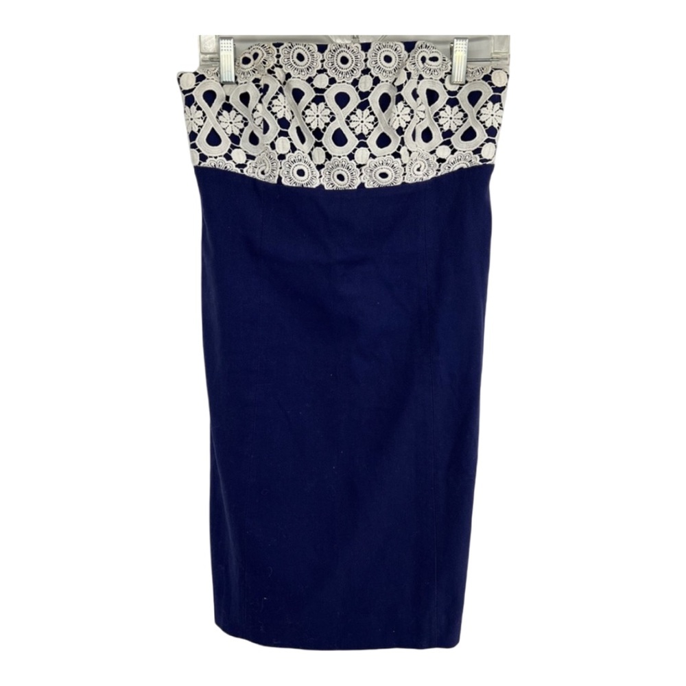 Lilly Pulitzer Sz 4 Navy Blue and White Embellished Strapless Dress - Picture 1 of 11